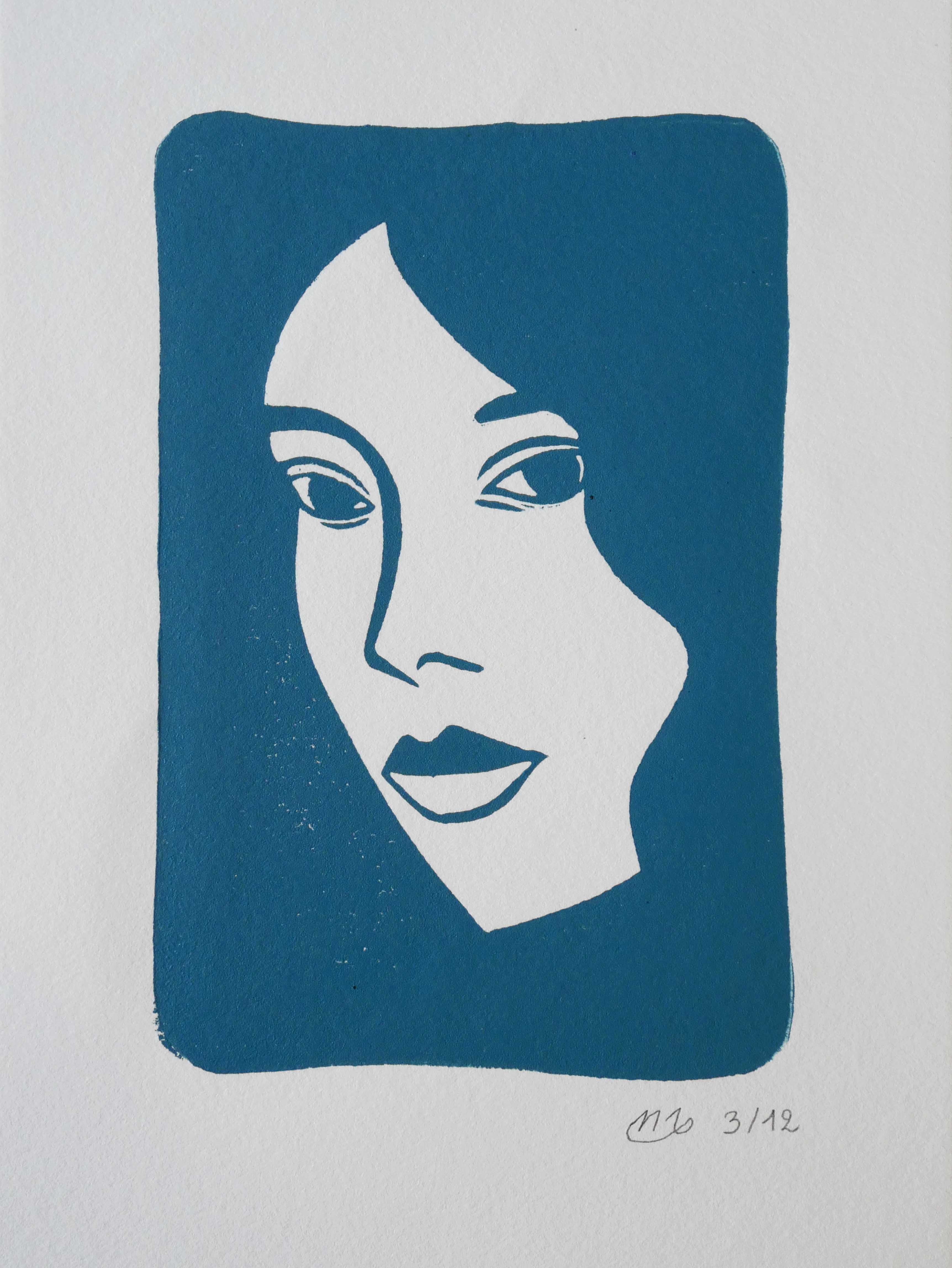 Linogravure portrait femme